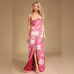 Lulu's Pink Spaghetti Strap Floral Maxi Dress Small